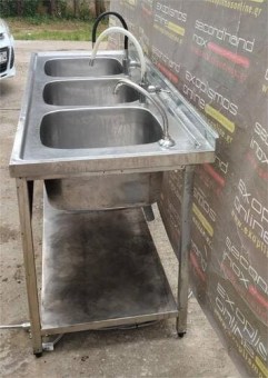 Λάντζα Ανοιχτή Ανοξείδωτη 189x70x85Cm Με 3 Γούρνες 50x50 Μεταχειρισμένη